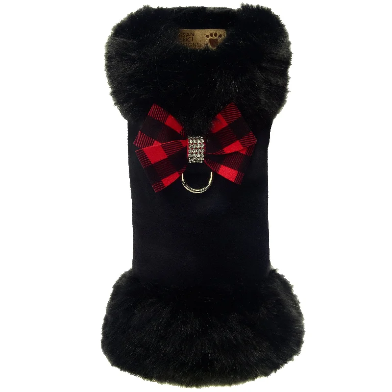 Low Prices Red Gingham Nouveau Bow Black Fox Fur Coat