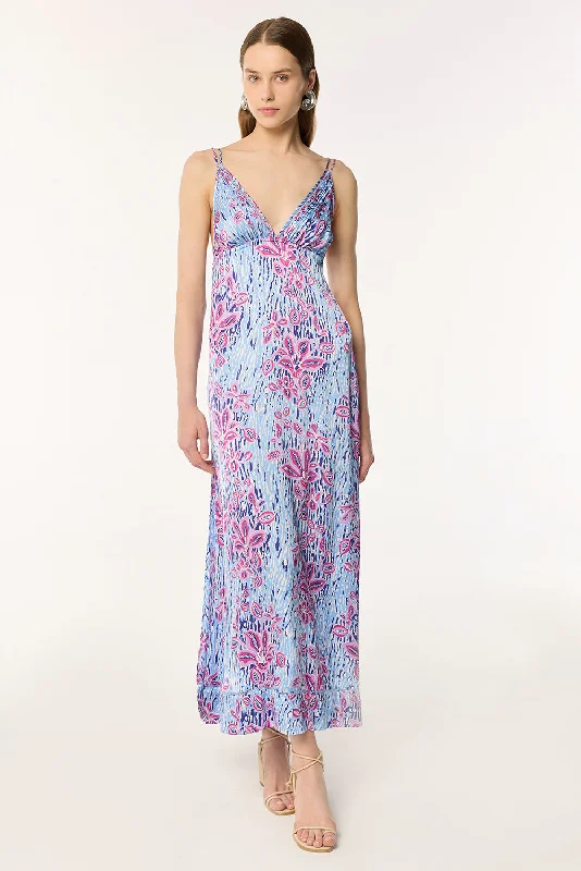 Special Discount Long Dress Cassandra - Blue Exotic Forest