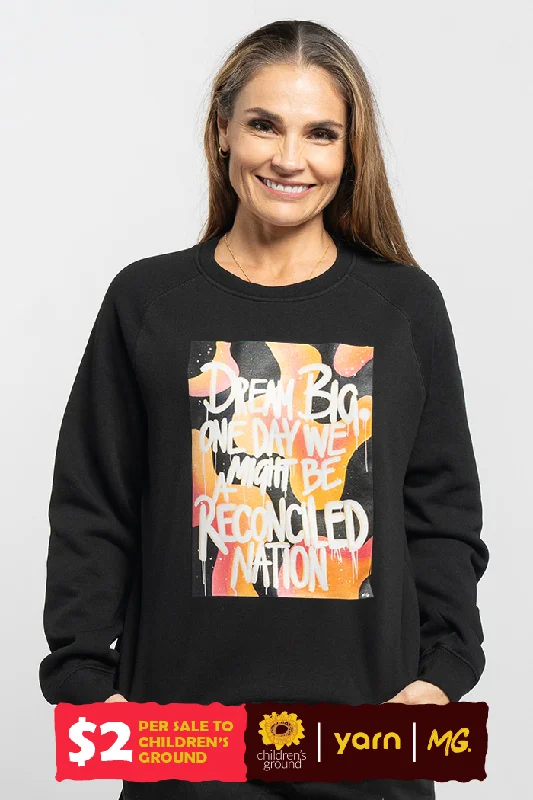 The Best Prices Reconciled Nation (Yellow) Black Cotton Blend Crew Neck Women's Sweatshirt