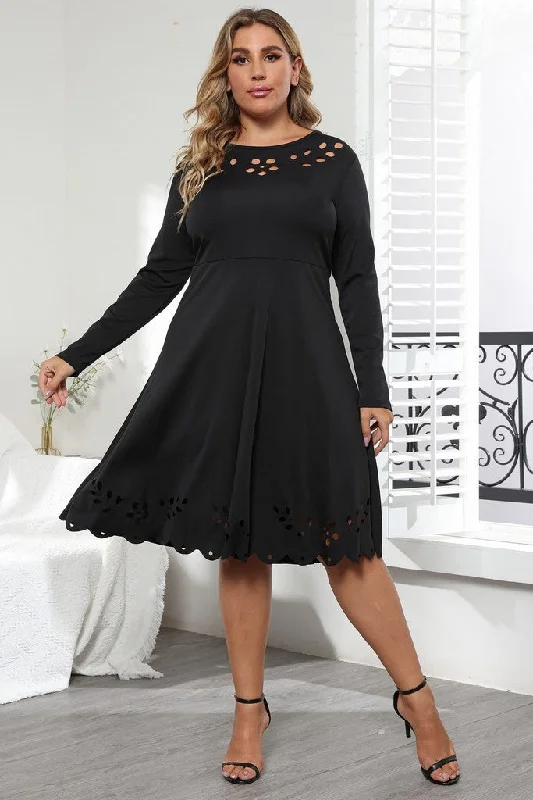 Amazing Deals Black Office A-line Crewneck Long Sleeve Below Knee Dress