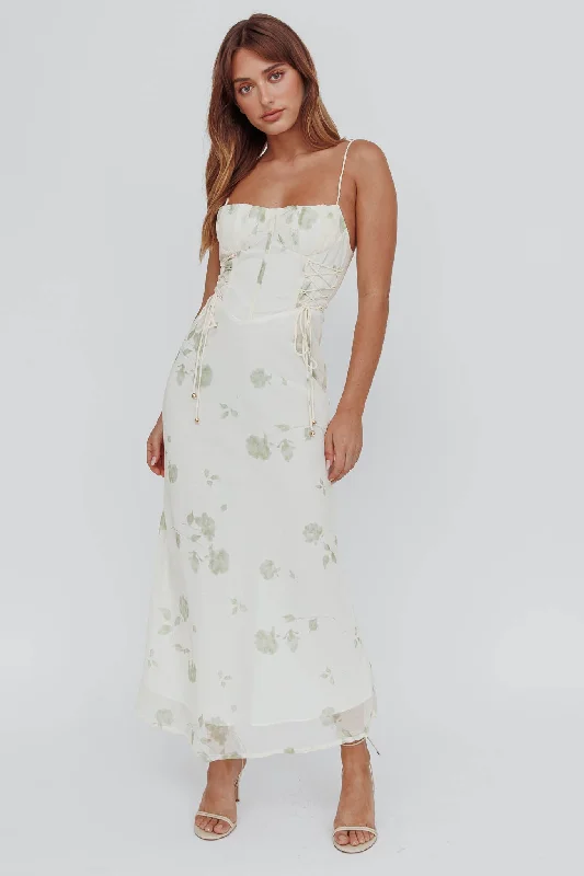 Discount Extravaganza Graziella Laced Corset Midi Dress Floral Green