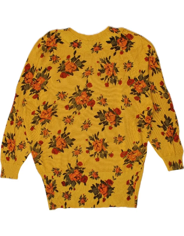 Clearance Event VINTAGE Womens Boat Neck Jumper Sweater IT 42 Medium Yellow Floral Cotton