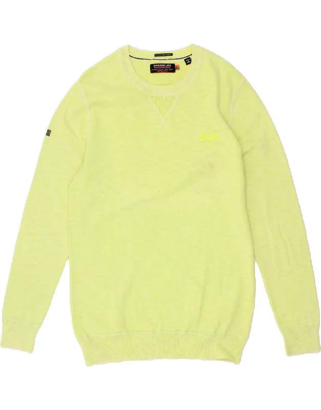 Act Fast SUPERDRY Womens Crew Neck Jumper Sweater UK 14 Large Yellow Cotton