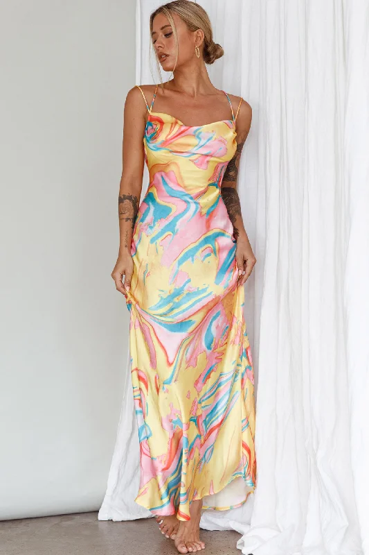 Clearance Sale Moment With You Ruched Bust Midi Dress Swirl Yellow/Green