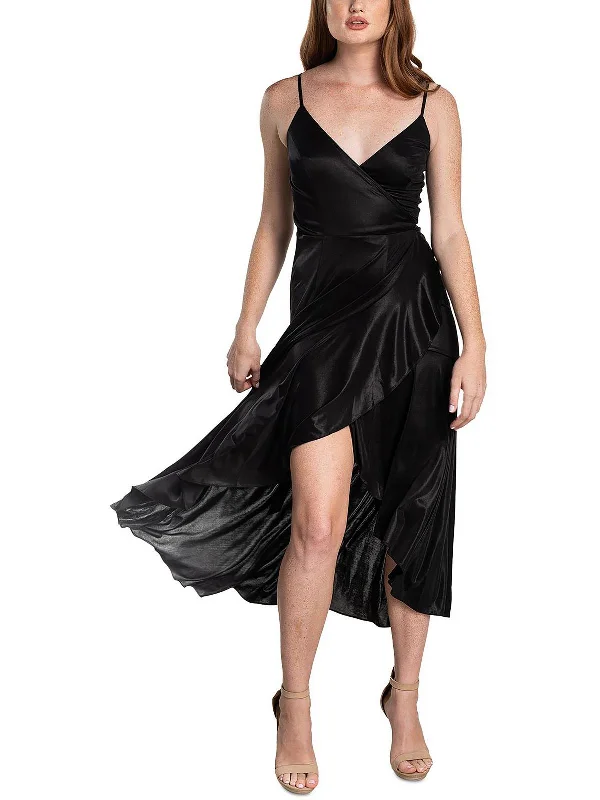 Limited Time Offer Womens Shimmer Tea Length Wrap Dress