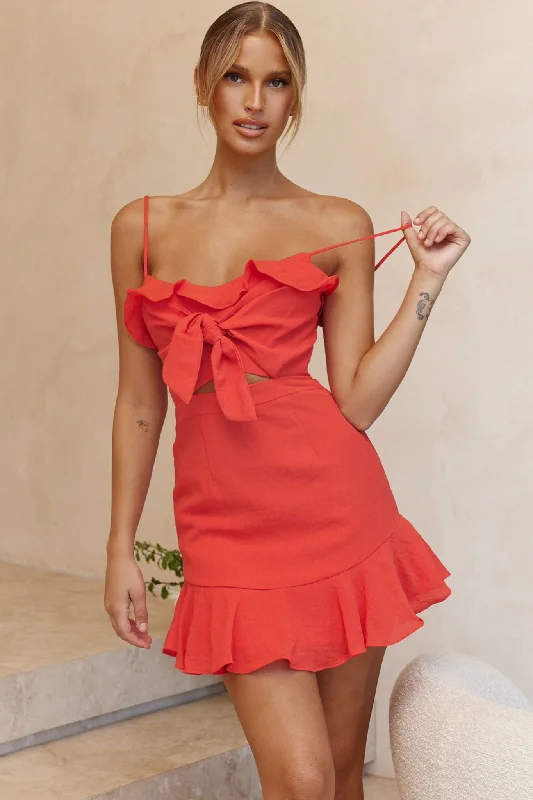 Can't Miss Pico Tied-Knot Bust Ruffle Dress Red