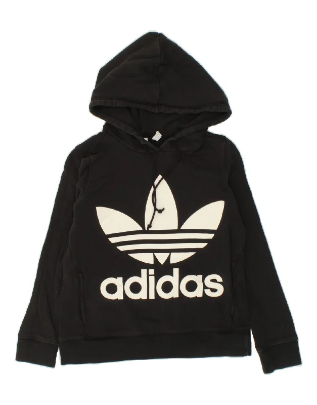 Big Discounts ADIDAS Womens Graphic Hoodie Jumper UK 8 Small Black Cotton