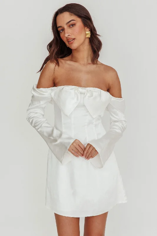 Buy Now Lilith Off Shoulder Bow Mini Dress White