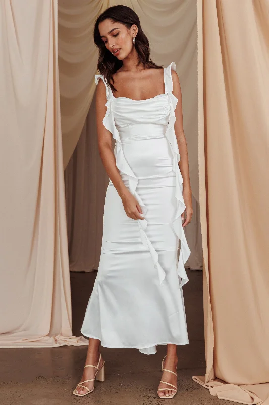 Great Deals Blushing Ruffle Trim Midi Dress Oyster