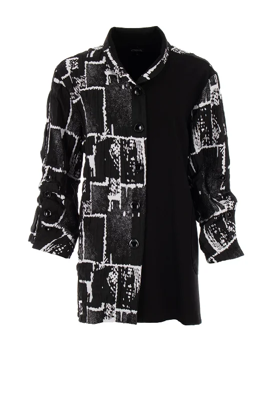 Year-End Sale Ora Textured Graphic Print Contrast Jacket, Black