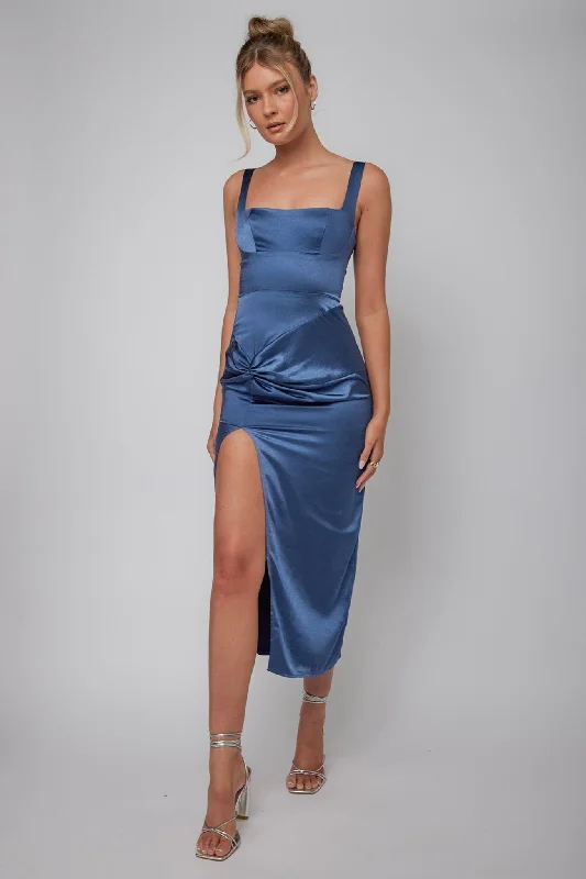 Price Buster Kristin Knotted Waist Split Midi Dress Navy