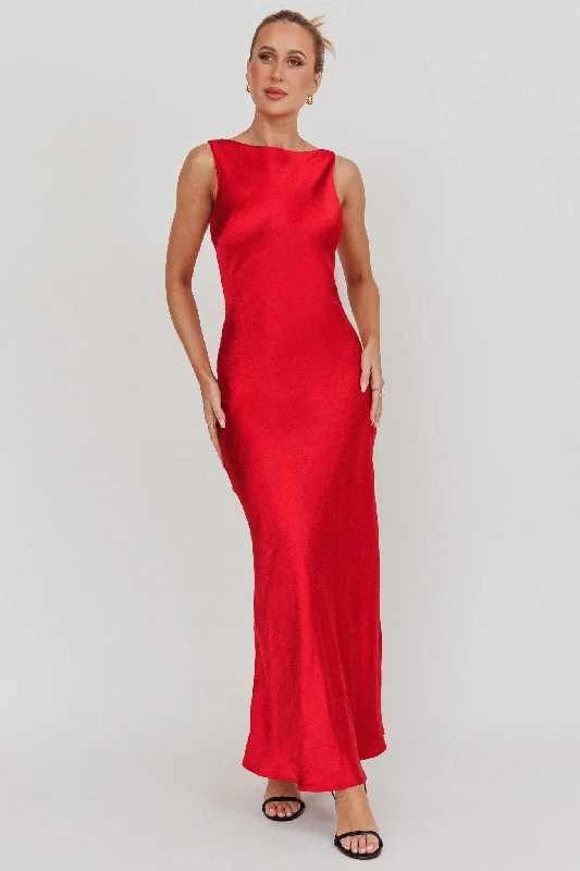 The Best Prices Carmine Satin Sleeveless Maxi Dress Wine