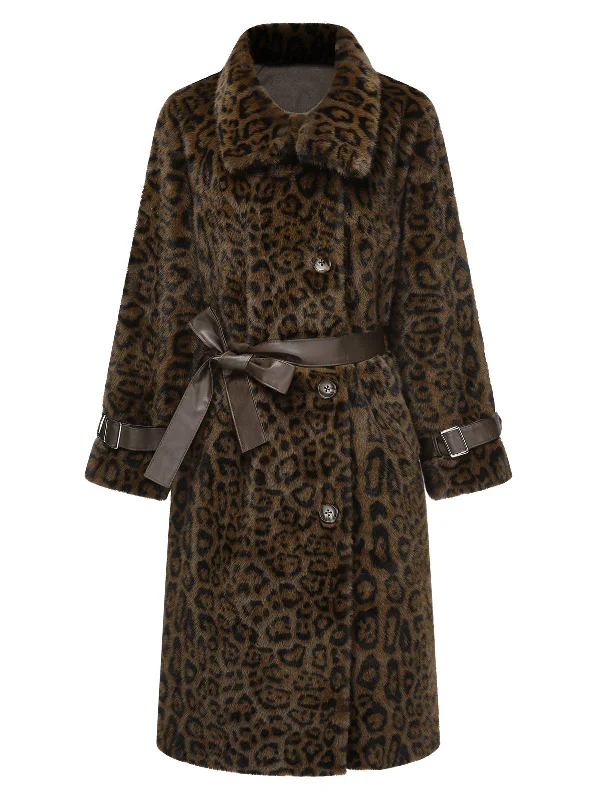 Can't Be Beat Brown 1950s Leopard Lapel Faux Fur Coat