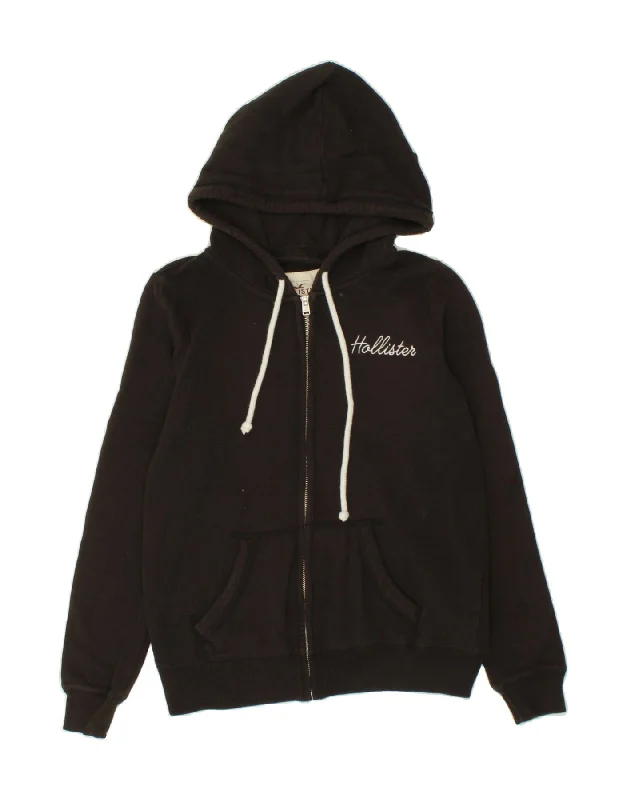 Steals and Deals HOLLISTER Womens Graphic Zip Hoodie Sweater UK 14 Medium Brown Cotton