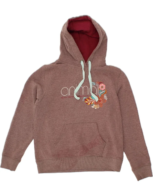 Online Only ANIMAL Womens Graphic Hoodie Jumper UK 16 Large Maroon Floral Polyester