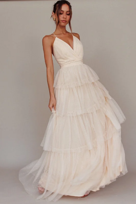 Big Discounts Seylah Tiered Frill Maxi Dress Glitter Cream