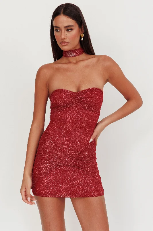Buy Now Elma Bandeau Neck Tie Mini Dress Red