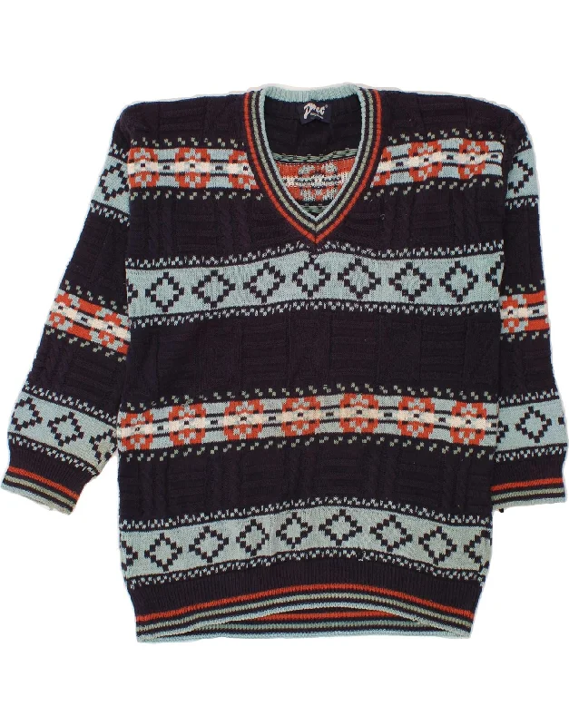 The Best Prices VINTAGE Womens V-Neck Jumper Sweater UK 16 Large Navy Blue Fair Isle The Best Prices VINTAGE Womens V-Neck Jumper Sweater UK 16 Large Navy Blue Fair Isle