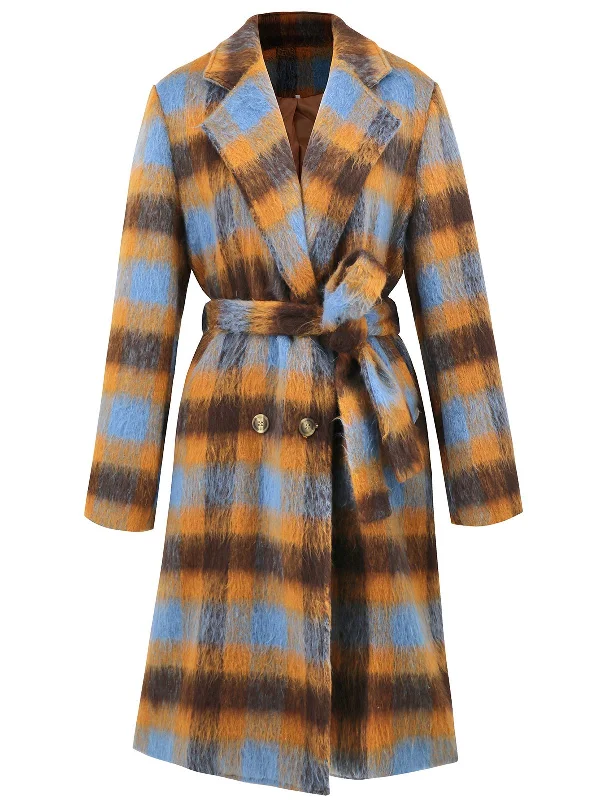 Limited Edition 1950s Lapel Contrast Plaids Belted Coat