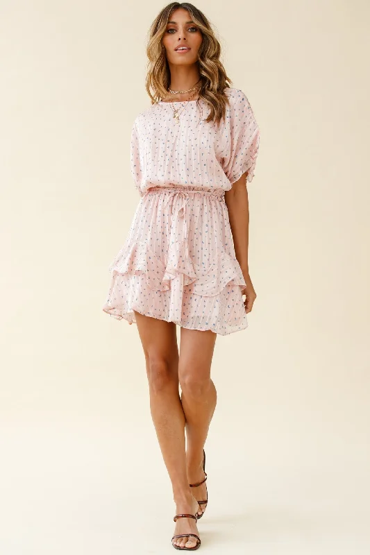 Amazing Deals Mollina Frill Sleeve Layered Hem Dress Spot Print Blush