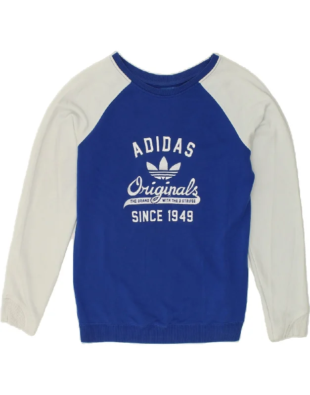 Discount Extravaganza ADIDAS Womens Graphic Sweatshirt Jumper UK 12 Medium Blue Colourblock
