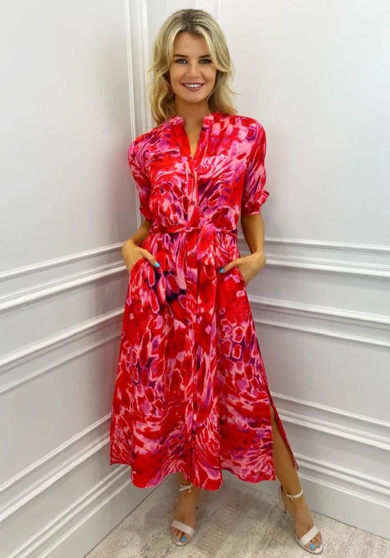 Doorbuster Deal Kate & Pippa Capri Mandarin Neck Maxi Dress, Red & Pink