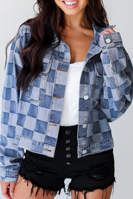 Deal Explosion CHECKER DENIM POCKETED JACKET