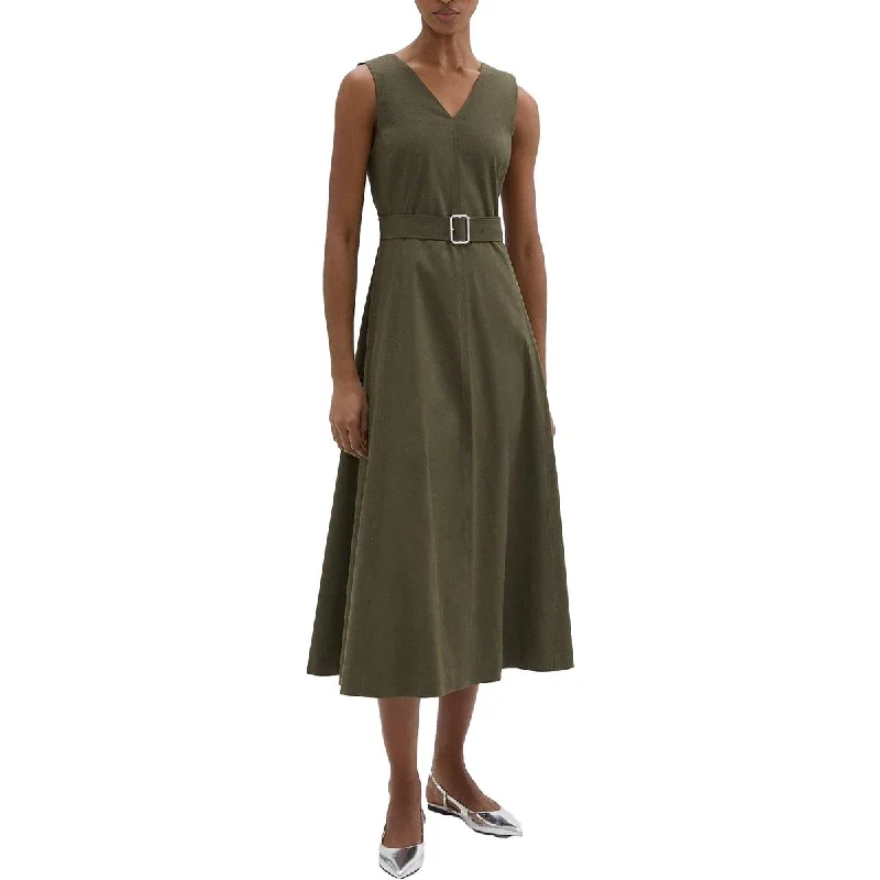 Don't Wait Womens Belted Sleeveless Midi Dress