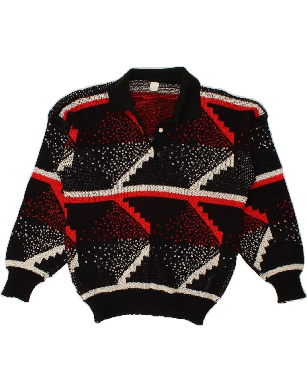 Daily Specials VINTAGE Womens Abstract Pattern Polo Neck Jumper Sweater UK 14 Large Black