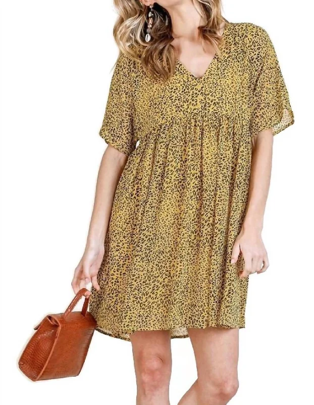 Seasonal Sale Leopard Babydoll Dress In Honey