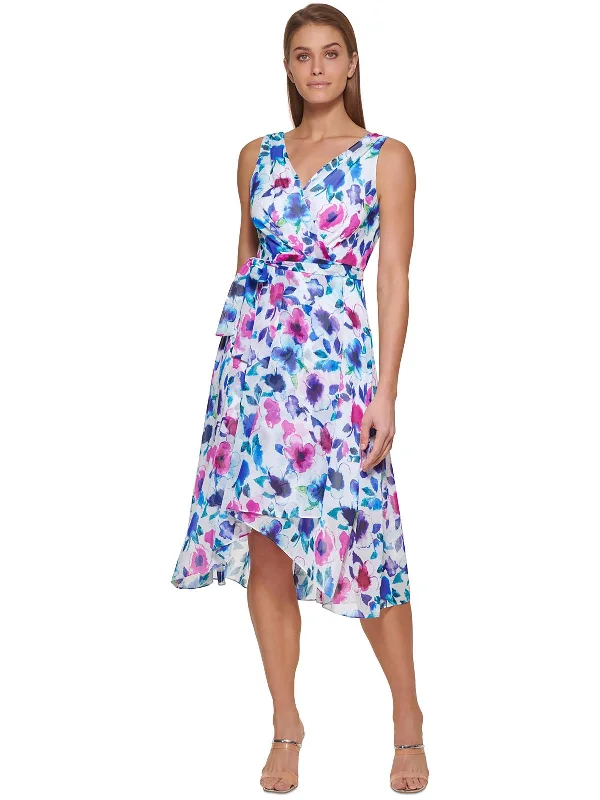 Today’s Deal Petites Womens Belted Midi Wrap Dress