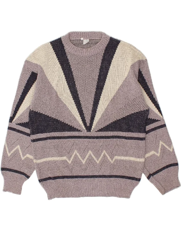 Special Price VINTAGE Womens Crew Neck Jumper Sweater IT 50 Medium Grey Colourblock