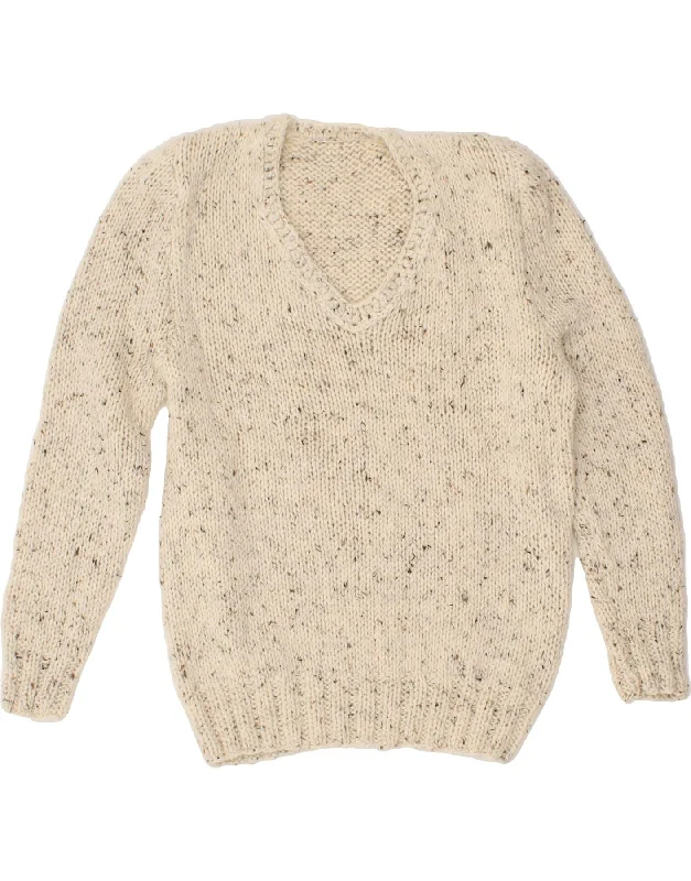 Flash Sale VINTAGE Womens V-Neck Jumper Sweater UK 8 Small Off White Flecked