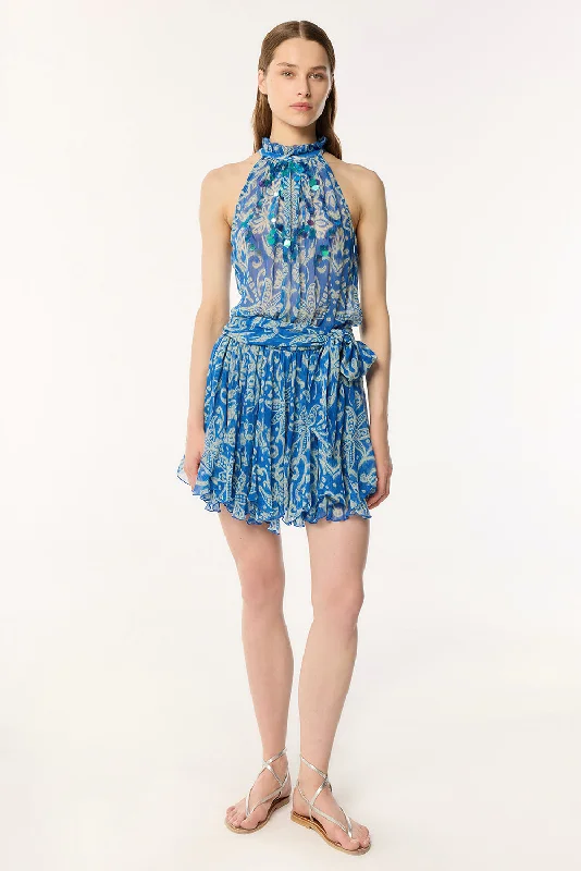 Price Reduction Mini Dress Bianca - Turquoise Macro Ikat