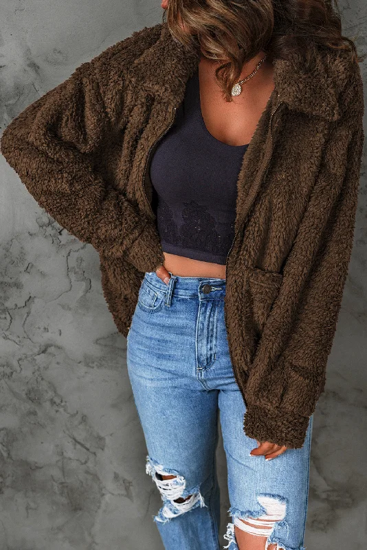 Final Sale Cozy Teddy Fashionable Zip Up Warm Coat