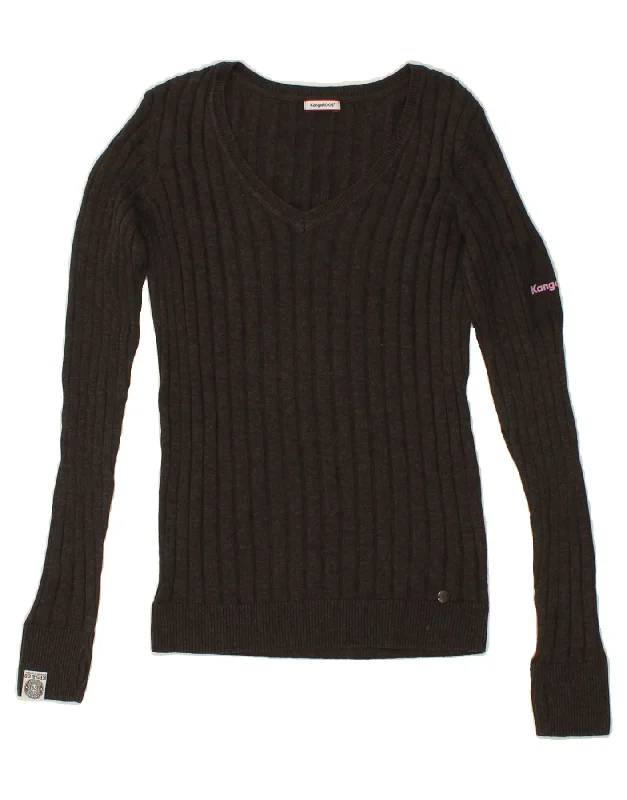 Hurry In KANGAROOS Womens V-Neck Jumper Sweater UK 10 Small Grey