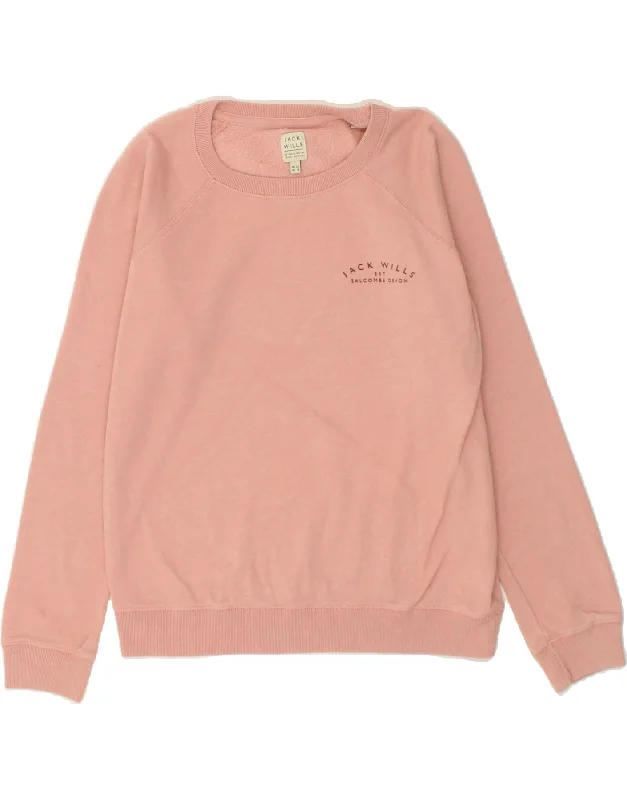 Super Deal JACK WILLS Womens Graphic Sweatshirt Jumper UK 12 Medium Pink Flecked