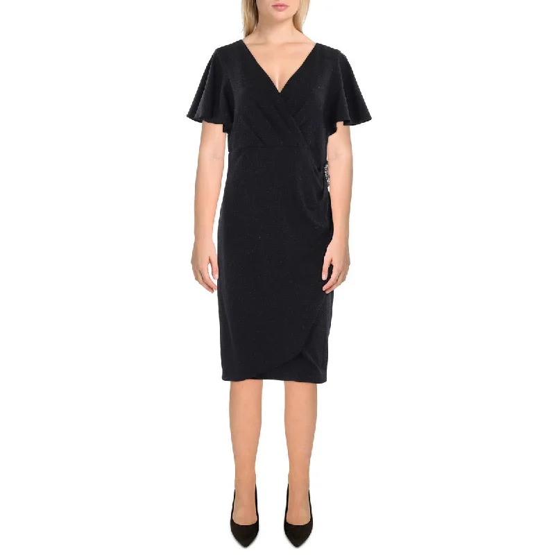 Big Savings Womens Metallic Ruffled Cocktail and Party Dress