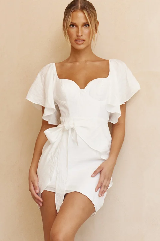 Buy More, Save More Aphrodite Molded Bust Angel Sleeve Wrap Dress White