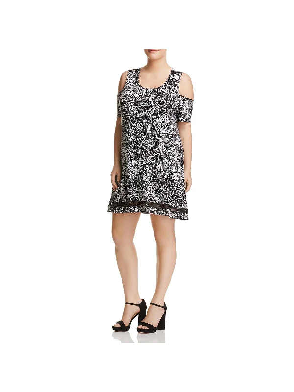 Best Bargains Plus Mira Womens Cold-Shoulder Crochet Inset Casual Dress