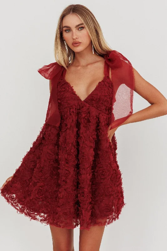 New Deals Lisette Tied Shoulder Embellished Mini Dress Wine