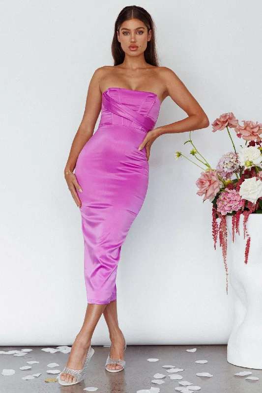 Amazing Deals Still Mine Strapless Midi Dress Purple