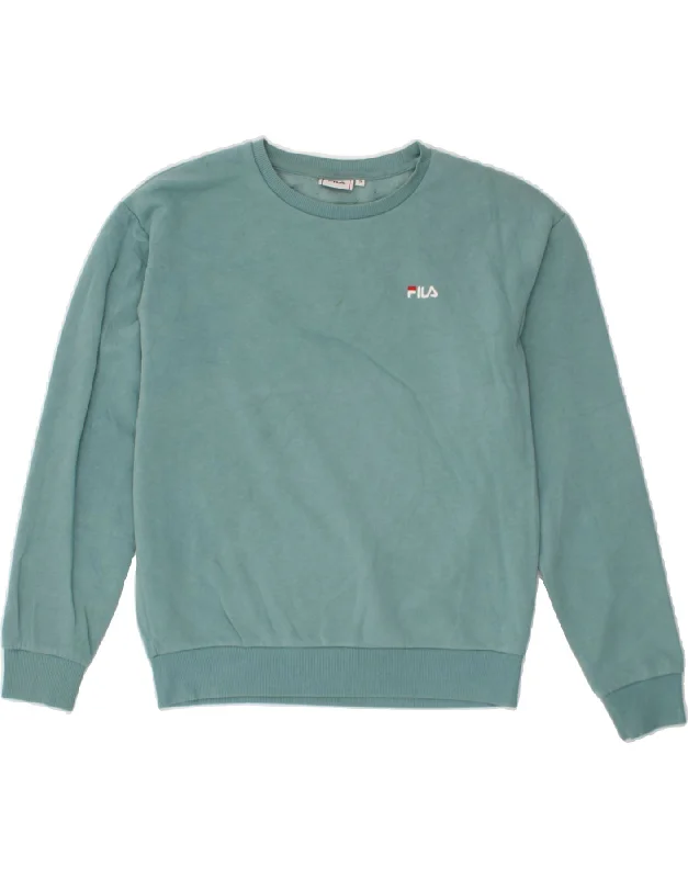 Instant Savings FILA Womens Oversized Sweatshirt Jumper UK 10 Small Turquoise Cotton Instant Savings FILA Womens Oversized Sweatshirt Jumper UK 10 Small Turquoise Cotton