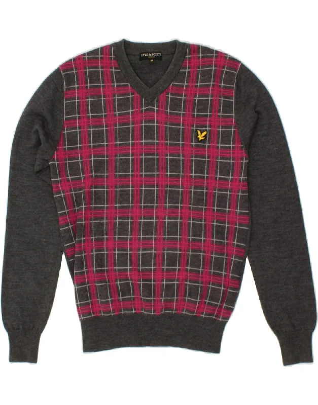 Bargain Bin LYLE & SCOTT Womens V-Neck Jumper Sweater UK 14 Medium Grey Check