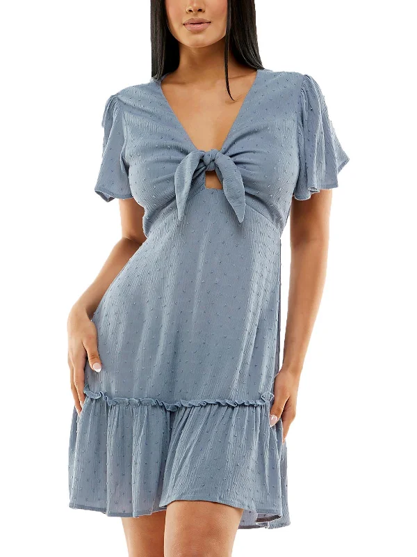 Major Savings Juniors Womens Knot-Front Short Mini Dress