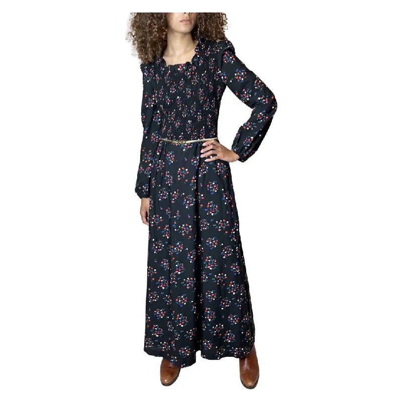 Deal Explosion Original 1970's Vintage Black Maxi Dress With Floral Print UK 10 - 12