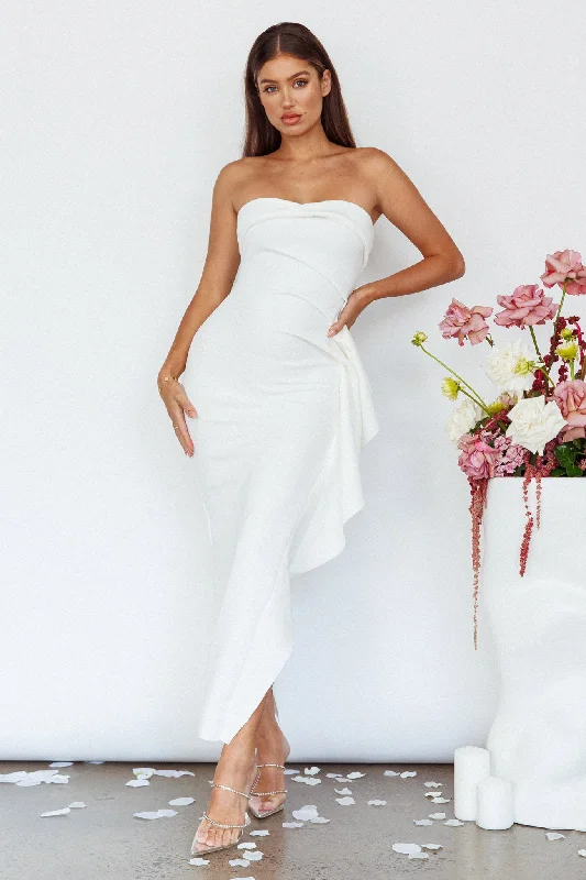 Year-End Sale Sasha Cascade Ruffle Midi Dress White