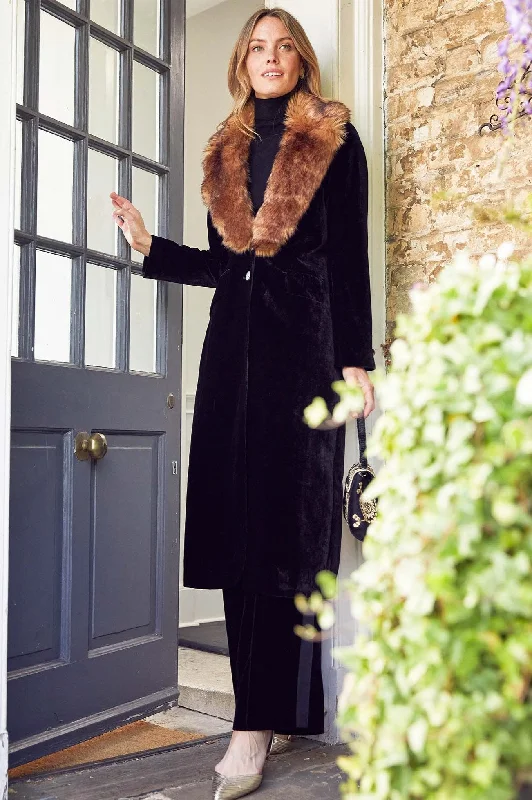 Major Savings Velvet Opera Coat With Detachable Fur | Black