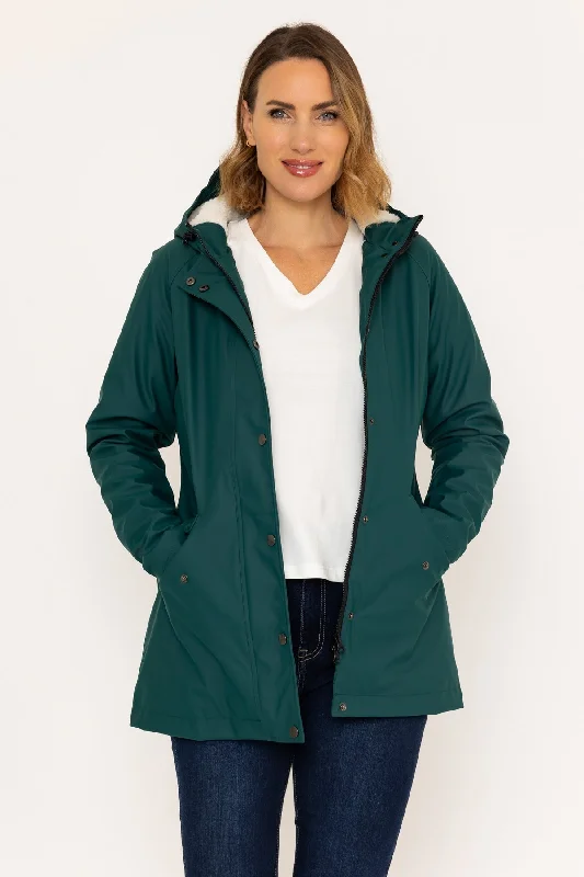 Overstock Green Rain Coat With Sherpa Lining