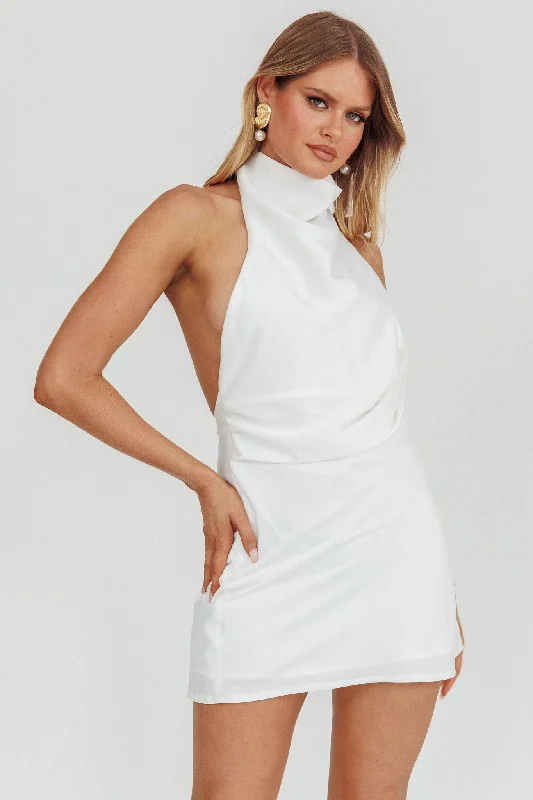 Season Finale Sale Lyons High Halter Neck Mini Dress White